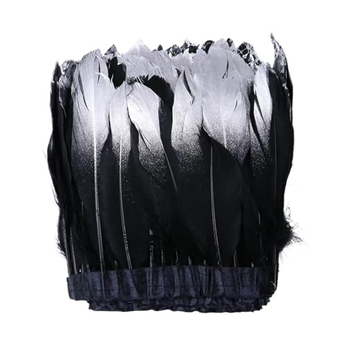 1 Yard goldene Federborte, weiße Bandfransen for Kunsthandwerk, Hochzeitskleid, Dekor, Zubehör für Bastelarbeiten Hochzeit Party Dekoration(Silver Black) von ZYFHYU