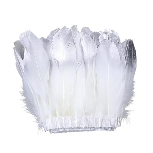 1 Yard goldene Federborte, weiße Bandfransen for Kunsthandwerk, Hochzeitskleid, Dekor, Zubehör für Bastelarbeiten Hochzeit Party Dekoration(Silver White) von ZYFHYU