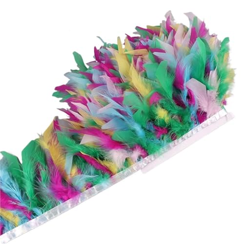 10-15 cm Federn Trim DIY Hochzeit Türkei Feder Band Handwerk Nähen Kleidung Party Plume Handgemachte Wohnkultur für Bastelarbeiten Hochzeit Party Dekoration(Green Mix,5 Meters) von ZYFHYU