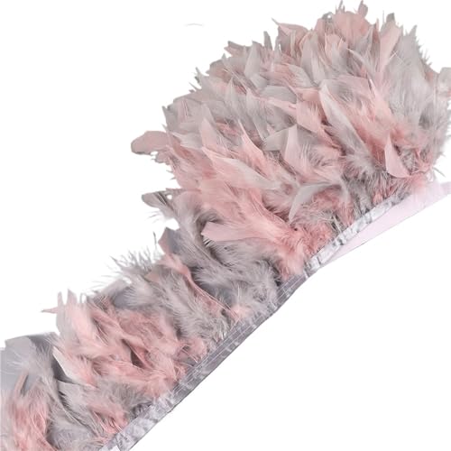 10-15 cm Federn Trim DIY Hochzeit Türkei Feder Band Handwerk Nähen Kleidung Party Plume Handgemachte Wohnkultur für Bastelarbeiten Hochzeit Party Dekoration(Pink add Grey,10 Meters) von ZYFHYU