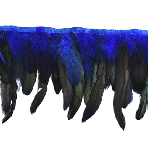 10 Meter Hahnenfedern, Fransenbesatz auf Band, Huhn, Hahn, Fasanenfeder for Kleidung, , Nähen, Dekoration für Bastelarbeiten Hochzeit Party Dekoration(Blue) von ZYFHYU