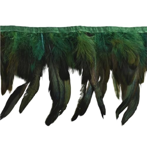 10 Meter Hahnenfedern, Fransenbesatz auf Band, Huhn, Hahn, Fasanenfeder for Kleidung, , Nähen, Dekoration für Bastelarbeiten Hochzeit Party Dekoration(Dark Green) von ZYFHYU