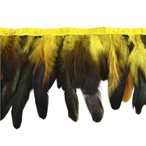 10 Meter Hahnenfedern, Fransenbesatz auf Band, Huhn, Hahn, Fasanenfeder for Kleidung, , Nähen, Dekoration für Bastelarbeiten Hochzeit Party Dekoration(Yellow) von ZYFHYU