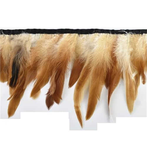 10 Meter Hahnenfedern, Fransenbesatz auf Band, Huhn, Hahn, Fasanenfeder for Kleidung, , Nähen, Dekoration für Bastelarbeiten Hochzeit Party Dekoration(Yellow Nature) von ZYFHYU