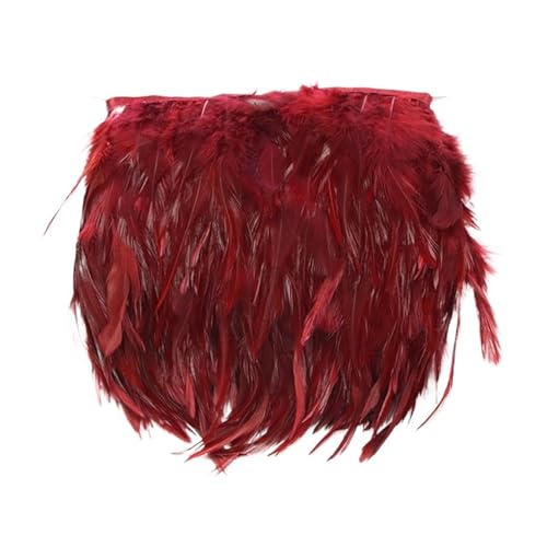 10 Yards Federbesatz Tuch Seitenband Huhn Fasan Kleidung Hochzeit Federband für Bastelarbeiten Hochzeit Party Dekoration(Wine red) von ZYFHYU