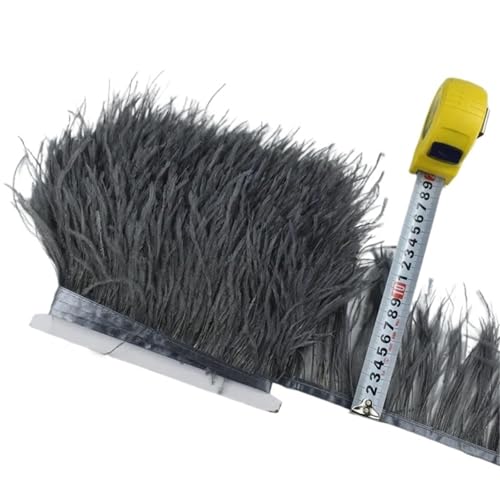 1M 5M 10M 8-10CM Straußenfedern Borten Band Rock DIY Kleidung for Basteln Federn für Bastelarbeiten Hochzeit Party Dekoration(11 Dark Grey,10 Meters) von ZYFHYU