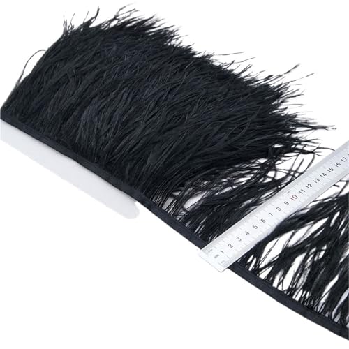 2/5/10 Yards Straußenfederband Straußenfedern Trim Fransen Kleidung Dekoration für Bastelarbeiten Hochzeit Party Dekoration(Black,5 Yards) von ZYFHYU
