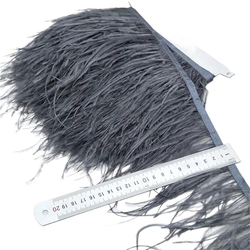 2/5/10 Yards Straußenfederband Straußenfedern Trim Fransen Kleidung Dekoration für Bastelarbeiten Hochzeit Party Dekoration(Grey,2 Yards) von ZYFHYU