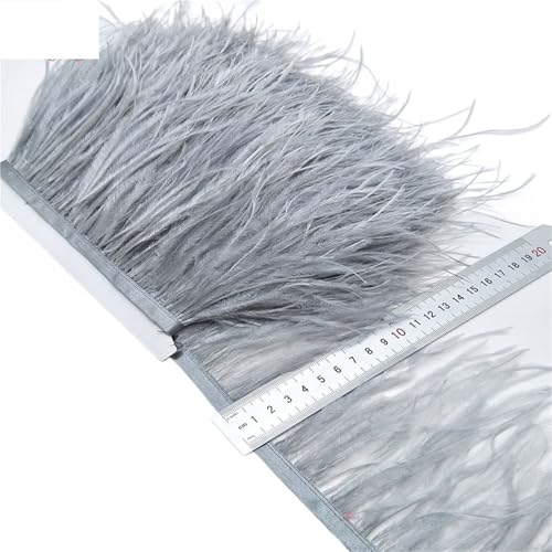 2/5/10 Yards Straußenfederband Straußenfedern Trim Fransen Kleidung Dekoration für Bastelarbeiten Hochzeit Party Dekoration(Silver Grey,10 Yards) von ZYFHYU