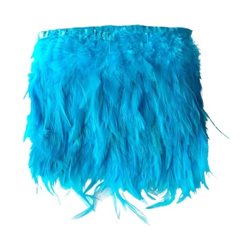 2 Meter Hahnenfederbesatz for Kleidung, Kleid, Nähzubehör, Federn, Band, Hochzeit, Karneval, Dekoration, , 10–15 cm für Bastelarbeiten Hochzeit Party Dekoration(Lake Blue) von ZYFHYU