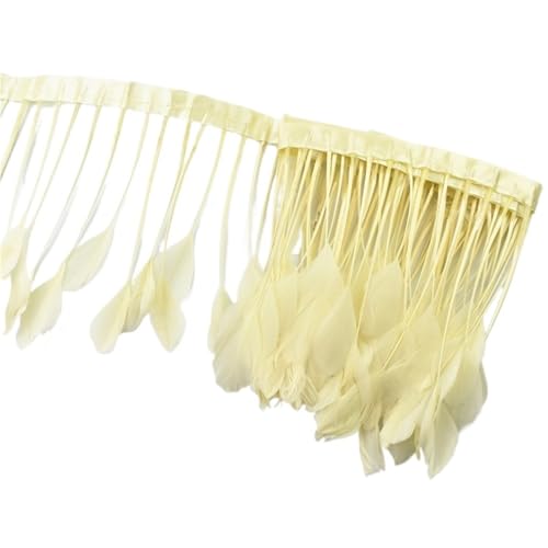 2 Yards gefärbte Schwanzfedern, Fransenfedern for Basteln, Band, Hochzeitskostüme für Bastelarbeiten Hochzeit Party Dekoration(Beige) von ZYFHYU