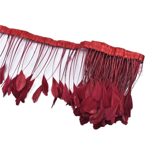 2 Yards gefärbte Schwanzfedern, Fransenfedern for Basteln, Band, Hochzeitskostüme für Bastelarbeiten Hochzeit Party Dekoration(Wine Red) von ZYFHYU