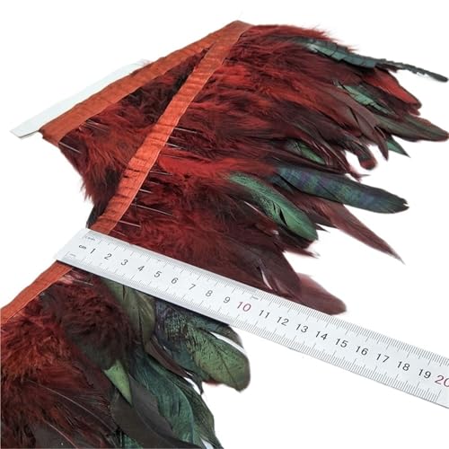 5/10 Meter 13-18CM Huhn Hahn Schwanz Federn Trims Streifen for Hochzeit Party Kleidung Feder Trim für Bastelarbeiten Hochzeit Party Dekoration(Red Wine,10 Yards) von ZYFHYU