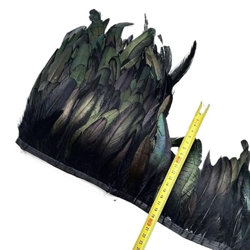 5/10 Meter natürliche Huhn-Hahn-Schwanz-Federborte, Fransenfedern for Handarbeiten, Nähzubehör, Dekoration, 13–18 cm für Bastelarbeiten Hochzeit Party Dekoration(Black,10meters) von ZYFHYU