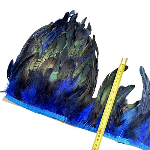 5/10 Meter natürliche Huhn-Hahn-Schwanz-Federborte, Fransenfedern for Handarbeiten, Nähzubehör, Dekoration, 13–18 cm für Bastelarbeiten Hochzeit Party Dekoration(Blue,10meters) von ZYFHYU