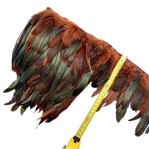 5/10 Meter natürliche Huhn-Hahn-Schwanz-Federborte, Fransenfedern for Handarbeiten, Nähzubehör, Dekoration, 13–18 cm für Bastelarbeiten Hochzeit Party Dekoration(Brown,5meters) von ZYFHYU