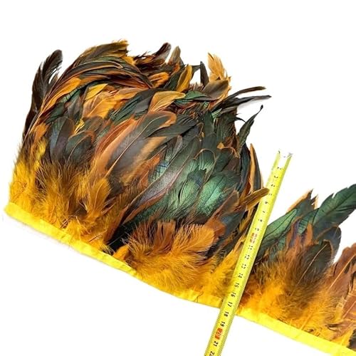 5/10 Meter natürliche Huhn-Hahn-Schwanz-Federborte, Fransenfedern for Handarbeiten, Nähzubehör, Dekoration, 13–18 cm für Bastelarbeiten Hochzeit Party Dekoration(Gold Yellow,5meters) von ZYFHYU