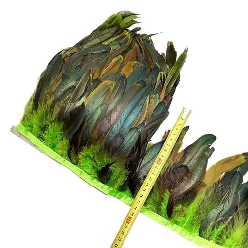 5/10 Meter natürliche Huhn-Hahn-Schwanz-Federborte, Fransenfedern for Handarbeiten, Nähzubehör, Dekoration, 13–18 cm für Bastelarbeiten Hochzeit Party Dekoration(Green,10meters) von ZYFHYU