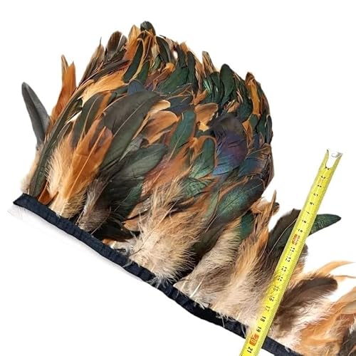 5/10 Meter natürliche Huhn-Hahn-Schwanz-Federborte, Fransenfedern for Handarbeiten, Nähzubehör, Dekoration, 13–18 cm für Bastelarbeiten Hochzeit Party Dekoration(Natural,10meters) von ZYFHYU