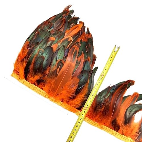 5/10 Meter natürliche Huhn-Hahn-Schwanz-Federborte, Fransenfedern for Handarbeiten, Nähzubehör, Dekoration, 13–18 cm für Bastelarbeiten Hochzeit Party Dekoration(Orange,5meters) von ZYFHYU