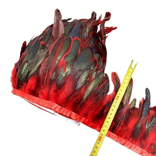 5/10 Meter natürliche Huhn-Hahn-Schwanz-Federborte, Fransenfedern for Handarbeiten, Nähzubehör, Dekoration, 13–18 cm für Bastelarbeiten Hochzeit Party Dekoration(Red,10meters) von ZYFHYU
