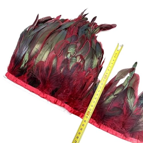 5/10 Meter natürliche Huhn-Hahn-Schwanz-Federborte, Fransenfedern for Handarbeiten, Nähzubehör, Dekoration, 13–18 cm für Bastelarbeiten Hochzeit Party Dekoration(Wine red,5meters) von ZYFHYU