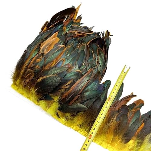 5/10 Meter natürliche Huhn-Hahn-Schwanz-Federborte, Fransenfedern for Handarbeiten, Nähzubehör, Dekoration, 13–18 cm für Bastelarbeiten Hochzeit Party Dekoration(Yellow2,5meters) von ZYFHYU