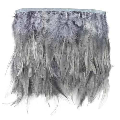 Fasanenfedern, Fransen, Hahnenfedern, Borten for Schal, Kleidung, Band, Nähen, Schmuck, Kunsthandwerk, Dekoration für Bastelarbeiten Hochzeit Party Dekoration(Dark Grey,1 Meter) von ZYFHYU