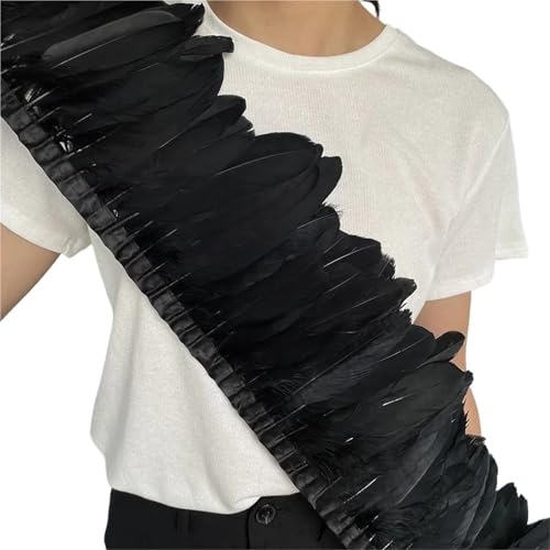 Gänsefederbesatz, 2 m, natürliche, Flauschige Federfransen, Länge 15–20 cm, DIY-Kostüm-Rock-Dekoration für Bastelarbeiten Hochzeit Party Dekoration(Black) von ZYFHYU