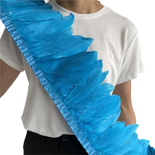 Gänsefederbesatz, 2 m, natürliche, Flauschige Federfransen, Länge 15–20 cm, DIY-Kostüm-Rock-Dekoration für Bastelarbeiten Hochzeit Party Dekoration(Blue22) von ZYFHYU