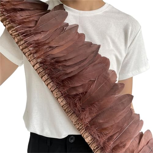 Gänsefederbesatz, 2 m, natürliche, Flauschige Federfransen, Länge 15–20 cm, DIY-Kostüm-Rock-Dekoration für Bastelarbeiten Hochzeit Party Dekoration(Coffee) von ZYFHYU