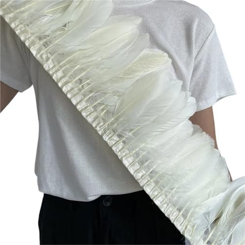 Gänsefederbesatz, 2 m, natürliche, Flauschige Federfransen, Länge 15–20 cm, DIY-Kostüm-Rock-Dekoration für Bastelarbeiten Hochzeit Party Dekoration(Cream beige) von ZYFHYU