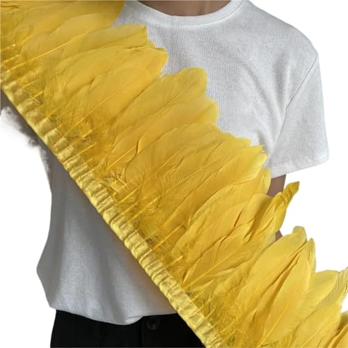 Gänsefederbesatz, 2 m, natürliche, Flauschige Federfransen, Länge 15–20 cm, DIY-Kostüm-Rock-Dekoration für Bastelarbeiten Hochzeit Party Dekoration(Gold Yellow) von ZYFHYU