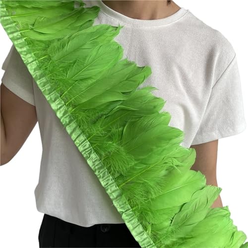 Gänsefederbesatz, 2 m, natürliche, Flauschige Federfransen, Länge 15–20 cm, DIY-Kostüm-Rock-Dekoration für Bastelarbeiten Hochzeit Party Dekoration(Green1) von ZYFHYU