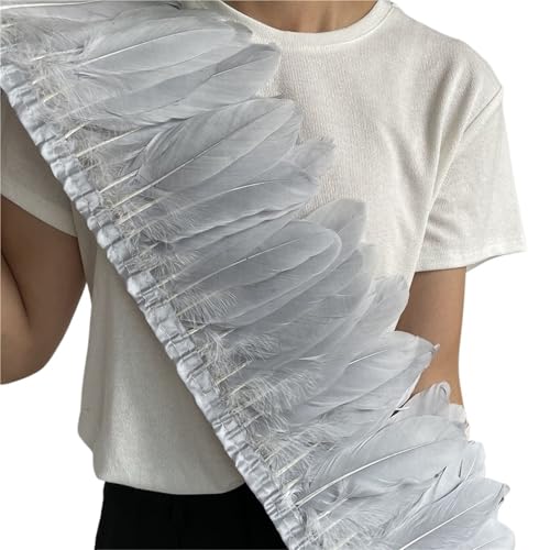Gänsefederbesatz, 2 m, natürliche, Flauschige Federfransen, Länge 15–20 cm, DIY-Kostüm-Rock-Dekoration für Bastelarbeiten Hochzeit Party Dekoration(Grey) von ZYFHYU