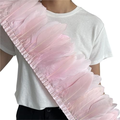 Gänsefederbesatz, 2 m, natürliche, Flauschige Federfransen, Länge 15–20 cm, DIY-Kostüm-Rock-Dekoration für Bastelarbeiten Hochzeit Party Dekoration(Light pink) von ZYFHYU