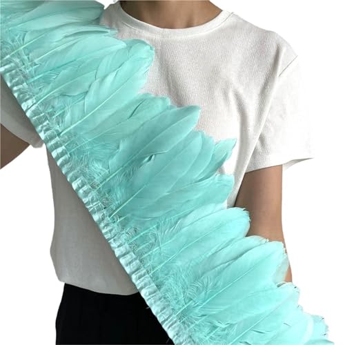 Gänsefederbesatz, 2 m, natürliche, Flauschige Federfransen, Länge 15–20 cm, DIY-Kostüm-Rock-Dekoration für Bastelarbeiten Hochzeit Party Dekoration(Mint Green) von ZYFHYU