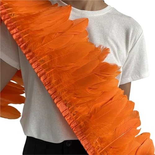 Gänsefederbesatz, 2 m, natürliche, Flauschige Federfransen, Länge 15–20 cm, DIY-Kostüm-Rock-Dekoration für Bastelarbeiten Hochzeit Party Dekoration(Orange) von ZYFHYU