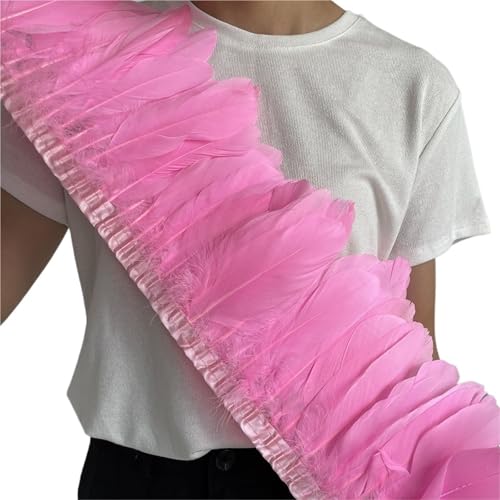 Gänsefederbesatz, 2 m, natürliche, Flauschige Federfransen, Länge 15–20 cm, DIY-Kostüm-Rock-Dekoration für Bastelarbeiten Hochzeit Party Dekoration(Pink) von ZYFHYU