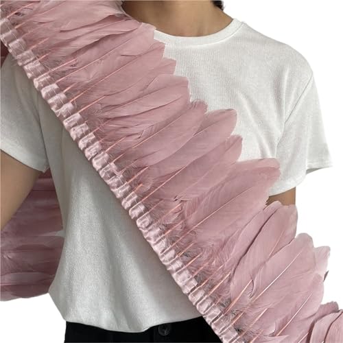 Gänsefederbesatz, 2 m, natürliche, Flauschige Federfransen, Länge 15–20 cm, DIY-Kostüm-Rock-Dekoration für Bastelarbeiten Hochzeit Party Dekoration(Pink2) von ZYFHYU