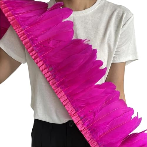 Gänsefederbesatz, 2 m, natürliche, Flauschige Federfransen, Länge 15–20 cm, DIY-Kostüm-Rock-Dekoration für Bastelarbeiten Hochzeit Party Dekoration(Pink9) von ZYFHYU