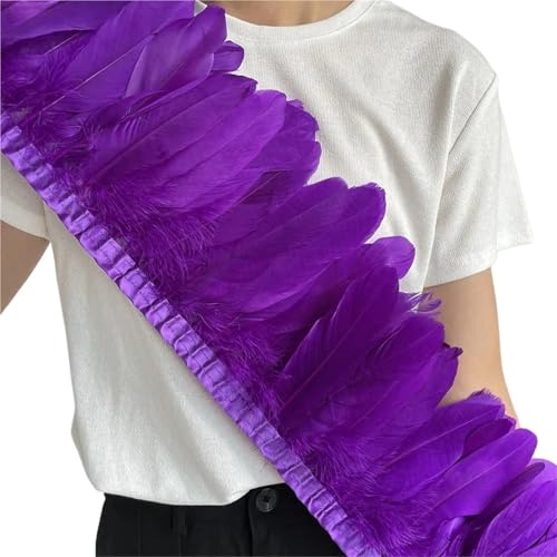 Gänsefederbesatz, 2 m, natürliche, Flauschige Federfransen, Länge 15–20 cm, DIY-Kostüm-Rock-Dekoration für Bastelarbeiten Hochzeit Party Dekoration(Purple) von ZYFHYU