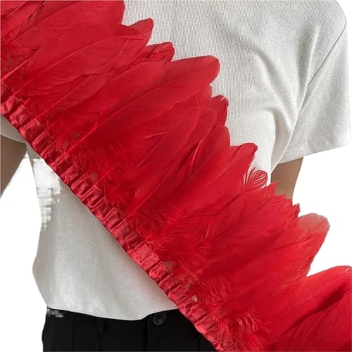 Gänsefederbesatz, 2 m, natürliche, Flauschige Federfransen, Länge 15–20 cm, DIY-Kostüm-Rock-Dekoration für Bastelarbeiten Hochzeit Party Dekoration(Red) von ZYFHYU