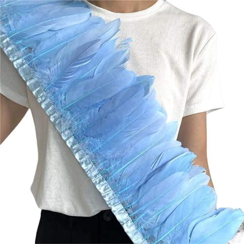 Gänsefederbesatz, 2 m, natürliche, Flauschige Federfransen, Länge 15–20 cm, DIY-Kostüm-Rock-Dekoration für Bastelarbeiten Hochzeit Party Dekoration(Sky Blue) von ZYFHYU