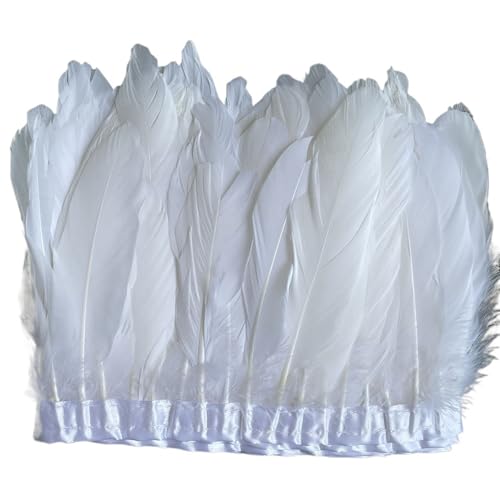 Gänsefederbesatz, 2 m, natürliche, Flauschige Federfransen, Länge 15–20 cm, DIY-Kostüm-Rock-Dekoration für Bastelarbeiten Hochzeit Party Dekoration(White) von ZYFHYU