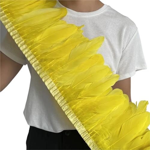 Gänsefederbesatz, 2 m, natürliche, Flauschige Federfransen, Länge 15–20 cm, DIY-Kostüm-Rock-Dekoration für Bastelarbeiten Hochzeit Party Dekoration(Yellow) von ZYFHYU