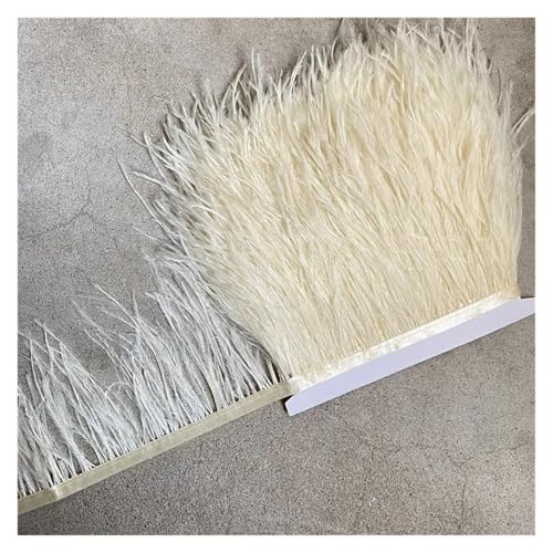 Straußenfederbesatz, Fransenfederband, 10–15 cm breit, Nähen, Basteln, Kostüme, Dekoration für Bastelarbeiten Hochzeit Party Dekoration(Beige,5 Yards) von ZYFHYU