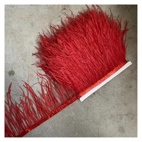 Straußenfederbesatz, Fransenfederband, 10–15 cm breit, Nähen, Basteln, Kostüme, Dekoration für Bastelarbeiten Hochzeit Party Dekoration(Red,2 Yards) von ZYFHYU