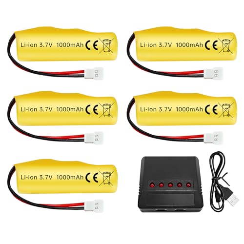 ZYGY 5PCS 3.7V 1000mAh Li-ion Batterie mit Molex-Stecker und 5-in-1 Ladegerät für ferngesteuerte Spielzeugautos, ferngesteuerte Hochgeschwindigkeits-Rennwagen, ferngesteuerte Boote ZYGY 5PCS 3.7V 1000mAh Li-ion Batterie mit Molex-Stecker und 5-in-1 Ladegerät für ferngesteuerte Spielzeugautos, ferngesteuerte Hochgeschwindigkeits-Rennwagen, ferngesteuerte Boote von ZYGY