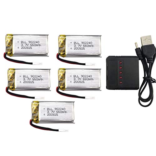 ZYGY 5pcs 3,7V 550mAh Lithium Batterie & 5in1 Ladegerät für SP300 ZF04 Gestenerkennungs-Quadcopter-Drohne von ZYGY